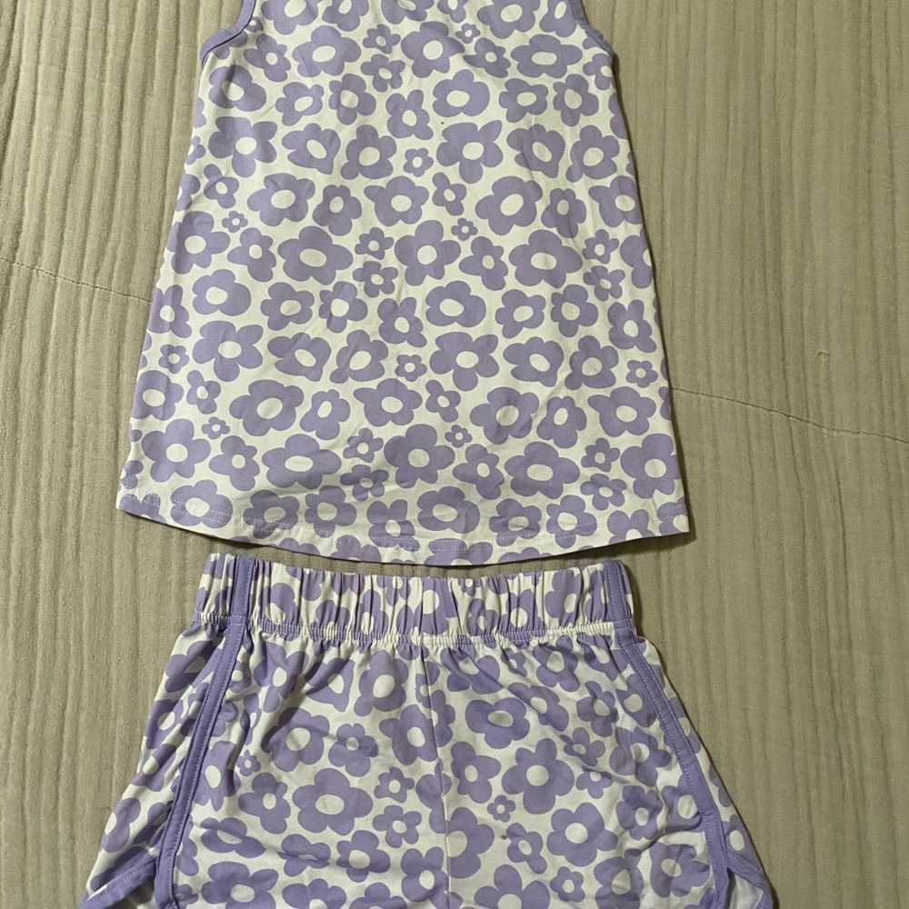 Floral Purple and White Sleeveless Top and Shorts Set